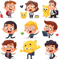 Emoticons or illustrations showing different emotions related to school life