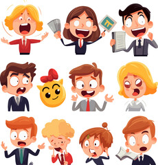 Emoticons or illustrations showing different emotions related to school life