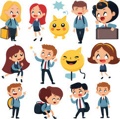 Emoticons or illustrations showing different emotions related to school life
