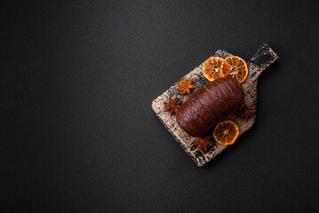 Delicious sweet crispy puff pastry with chocolate filling