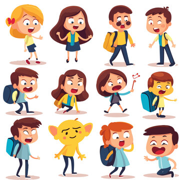 Emoticons or illustrations showing different emotions related to school life