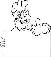 A chicken rooster plumber handyman plumbing construction cartoon mascot man holding a drain plunger tool.