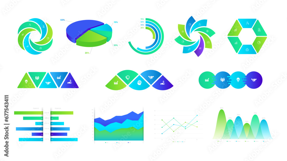 Poster Vector set of infographic elements, pie charts, cycle diagrams and other abstract elements