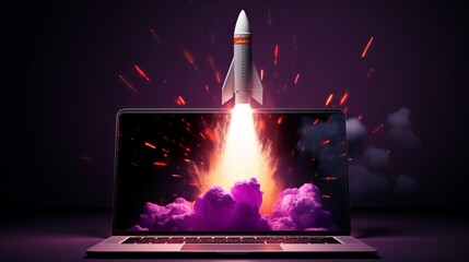 Rocket coming out of laptop screen - Powered by Adobe