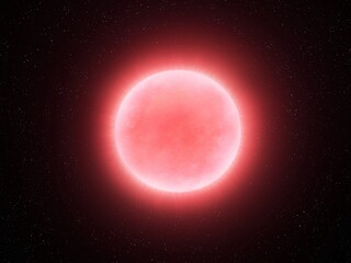 Dwarf star in space isolated. Red dwarf on a black background. Proxima Centauri, a small star.