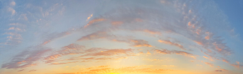 Colorful sunset. Panoramic sky with cloud. Cloudscape skyline background