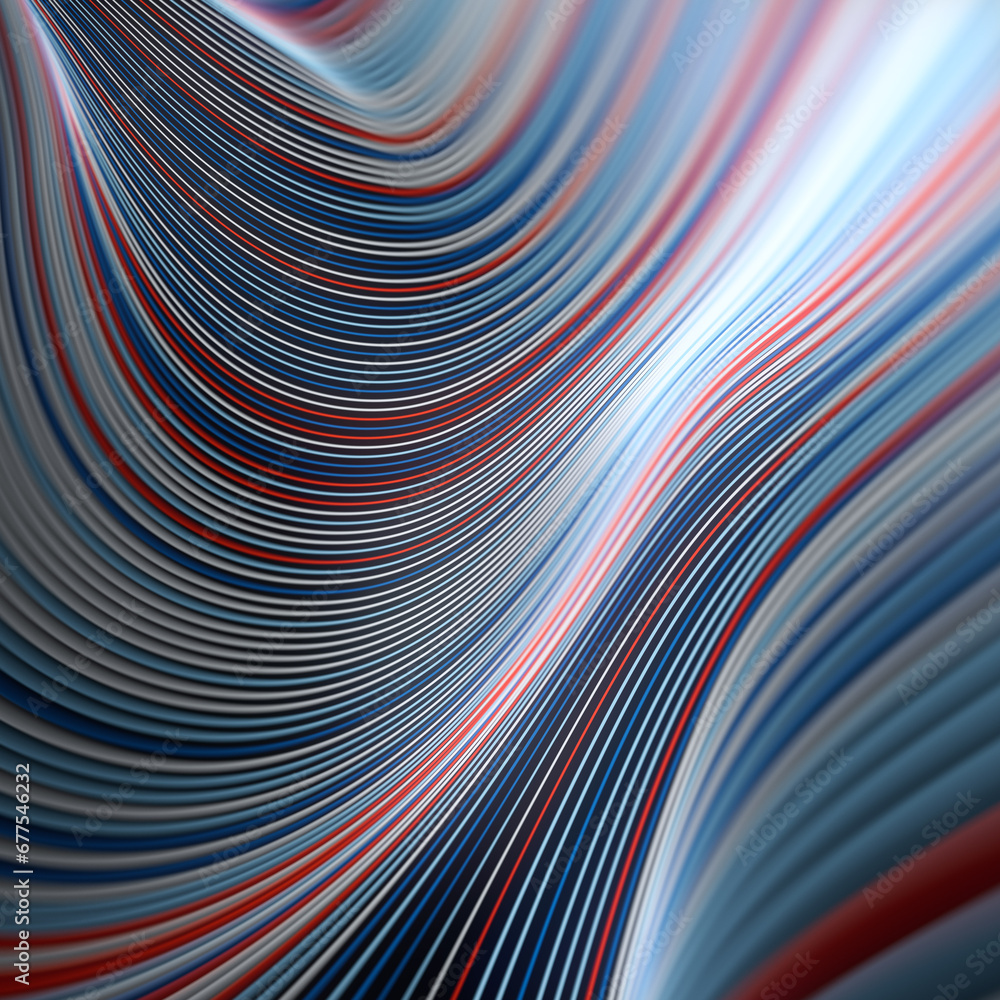 Poster Colorful abstract design using a combination of blue, red and white stripes. 3d rendering digital illustration