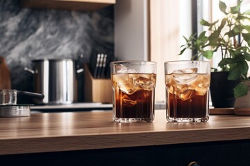 Caffeine Harmony: Various Coffee Drinks on Kitchen Counter
