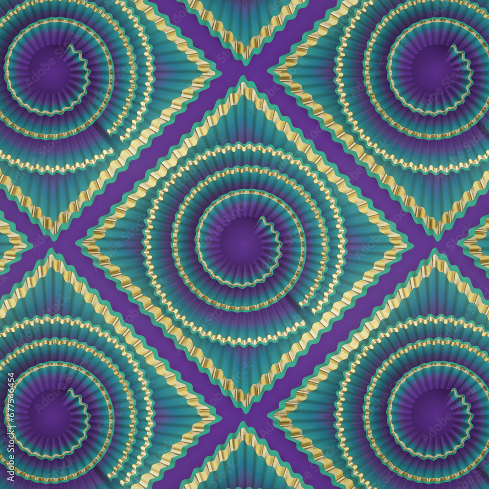 Aufkleber 3d rendering illustration of a colorful wavy pattern with a gold border. digital background