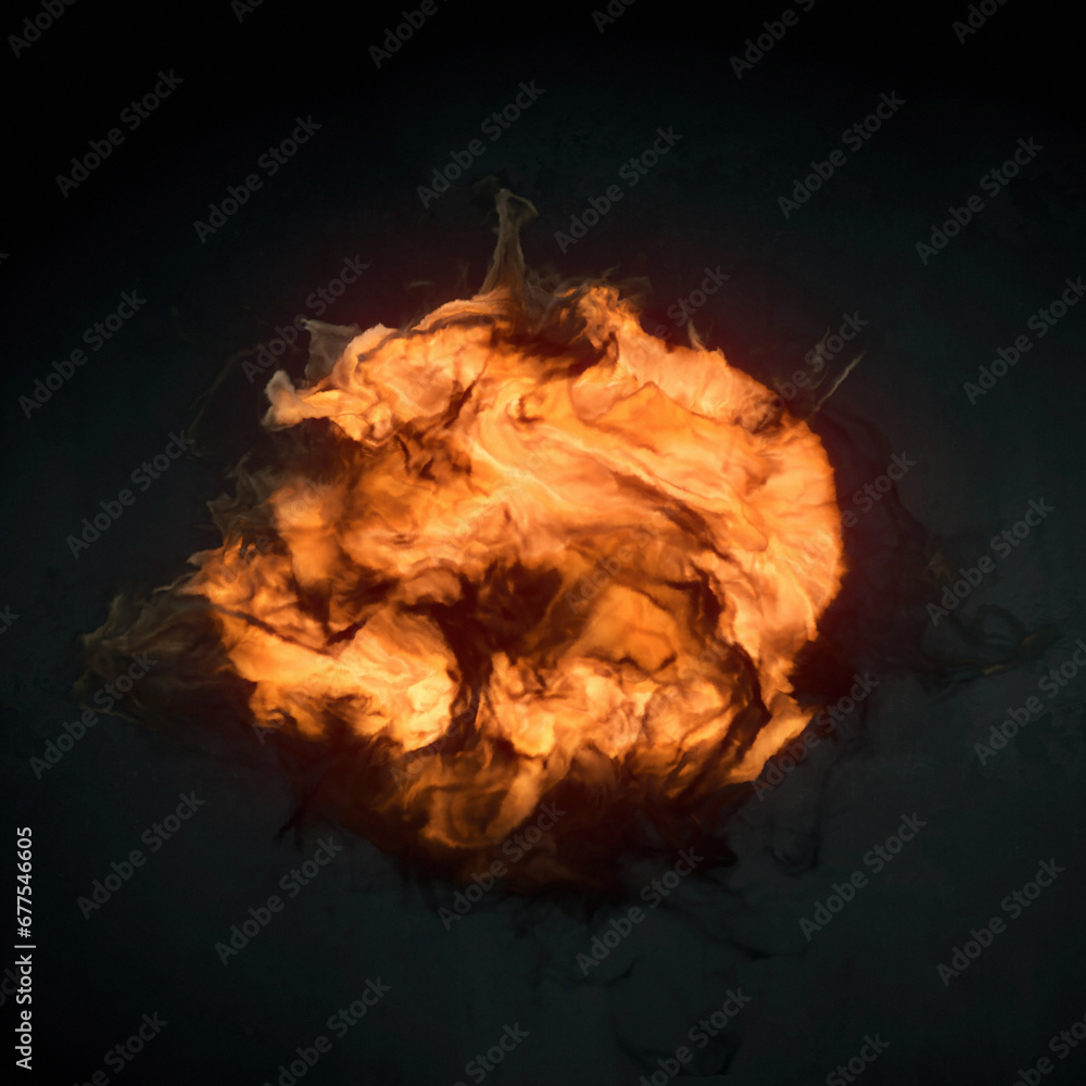 Poster 3d rendering digital illustration of a raging fire with a large fiery explosion in bright orange wit