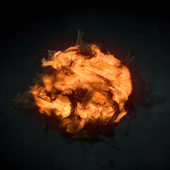 3d rendering digital illustration of a raging fire with a large fiery explosion in bright orange with yellowish tones