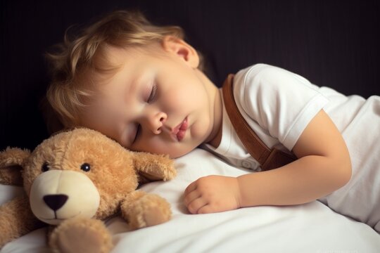 Baby sleeps with plush toy, Generative AI