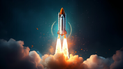 Launch of a rocket into space. Generative ai - obrazy, fototapety, plakaty