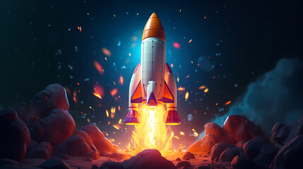 Launch of a rocket into space. Generative ai - obrazy, fototapety, plakaty