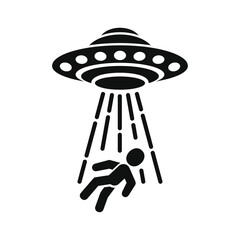 UFO Abducts Man Icon on White background. Vector