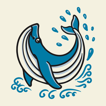 Whale Character Mascot Logo Design Vector Illustration