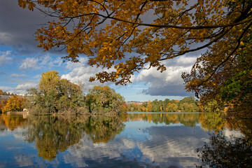 Obraz premium Colors of Fall around the lake of the city par in Lyon