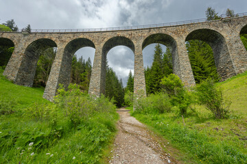 Fototapeta na wymiar Railway bridge Chramossky viadukt near Telgart, Horehronie, Slovakia