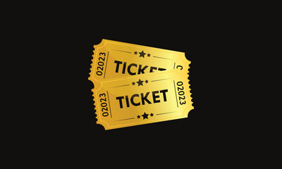 Golden ticket icon, Movie show ticket vector icon, Cinema or Movie ticket in flat style, Admit one coupon entrance