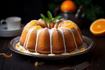Obraz na płótnie Canvas Citrus Elegance: Traditional Vanilla Pound Cake Infused with Orange Extract, Presented in a Beautiful Bundt Cake Form