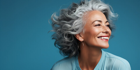 Grey-Haired Senior Model Laughing with Clean Teeth