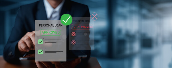 Businessman approved personal loan. Loan approval from a bank or company that allows individuals or organizations to borrow money for business or personal expenses. Finance and investment - obrazy, fototapety, plakaty