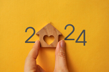 Buying a home in the new year 2024 - obrazy, fototapety, plakaty