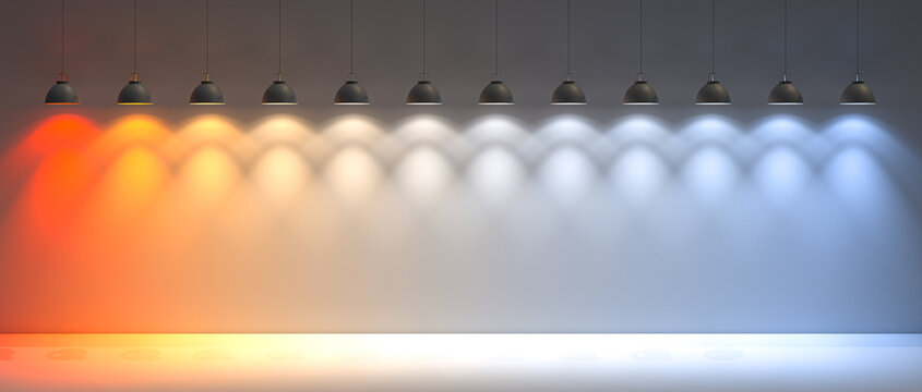 3d render, lights with different kelvin tones