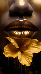 African woman with lips with flowers dipped in water artistic photo