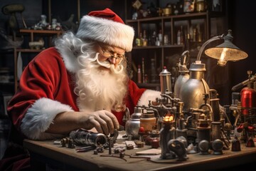 Santa Claus At Science Lab, Experimenting With New Ways To Make Toys