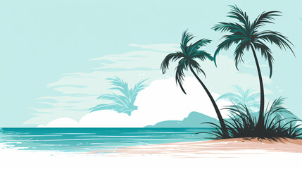Fototapeta na wymiar Tropical island with palm trees and sea. A simple