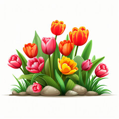 Tulip Flower Bed Clipart isolated on white background