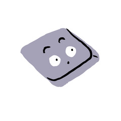 Surprised geometric character with emotions, expressions on funny face. Geometry shape, square emoji, amazed figure, wondering form. Abstract doodle sticker. Flat isolated vector illustration on white