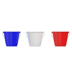 3D rendering illustration of some plastic buckets with metallic handles