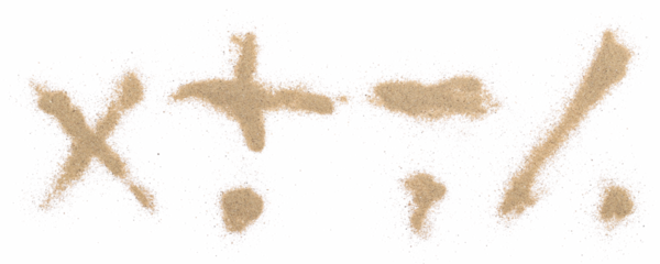 Sand mathematically punctuation marks, symbol isolated on white, clipping path
