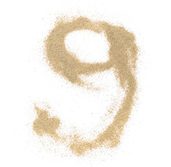 Fototapeta na wymiar Sand number nine, 9 symbol isolated on white, clipping path 