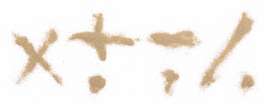 Sand mathematically punctuation marks, symbol isolated on white, clipping path
