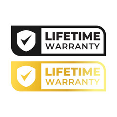 Golden banner lifetime warranty. Lifetime Warranty label, sticker, seal, badge, icon, logo, signflat vector illustration - obrazy, fototapety, plakaty