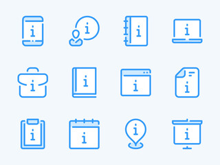 Information and Help center vector line icons. Faq, Info, Helpdesk, Guidance and Instruction outline icon set. Mobile Phone, Plan, Guidebook, Schedule, Manual, Document, Website and more.