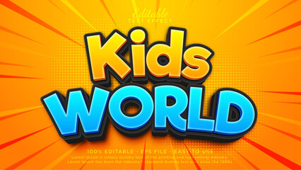 Naklejka premium Editable text effects. Kids world play area 3d text template