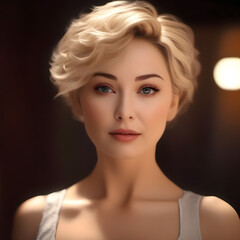 Fototapeta premium A beautiful mature woman with blonde hair and attractive look 