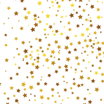 Star Confetti Gold Glitter Frame. Christmas Party Background. Isolated Flat Birthday Card. Gift Card Voucher Template.