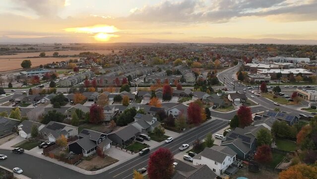Greeley Colorado establishing shot fall colors traffic over Gateway estates and t-bone ranch.