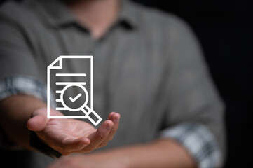 Questionnaire online with checkboxes, Businessman Take an assessment, Evaluation, Online survey online exam Choosing the right answer in the exam, Test questions. Filling out an online survey form.