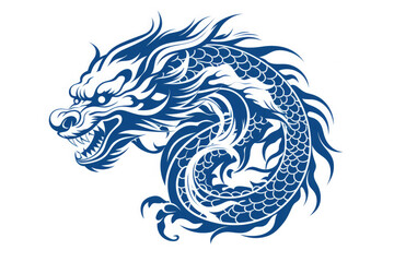 Intricate dragon tattoo design symbolizing Year of the Dragon isolated on a white background 