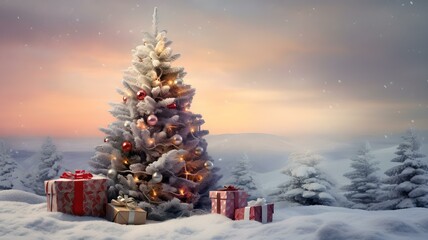 Festliche Pracht: Geschmückter Weihnachtsbaum unter winterlichem Himmel