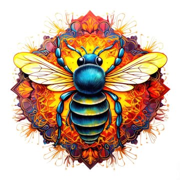 Colorful bee mandala art. Design print for t-shirt