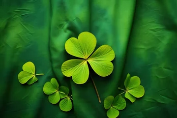 Foto op Plexiglas Green clover leaves on a dark background. St.Patrick's Day. © Rudsaphon