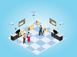 ATM cash machine identification surveillance cctv isometric 3d vector illustration concept