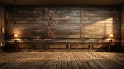  A vintage empty room with old woodle wall